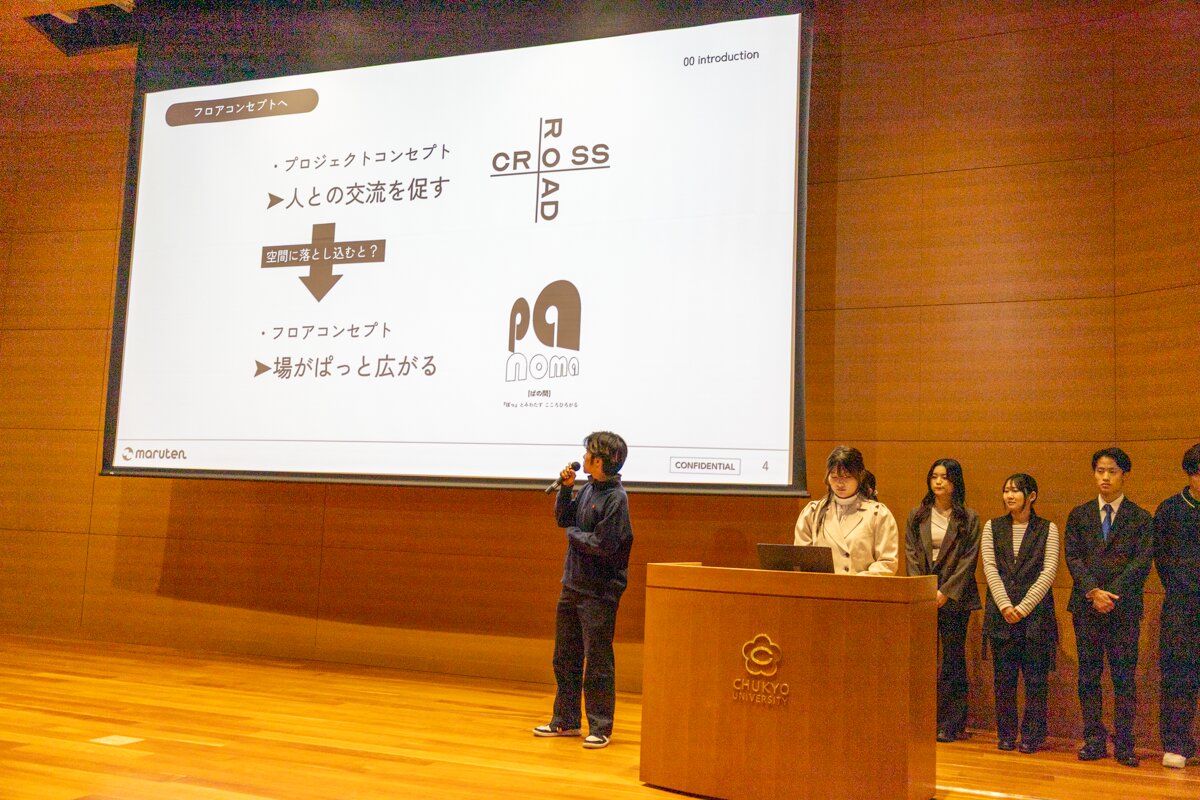 中京大学の学生によるプレゼンテーション（丸天産業チーム）